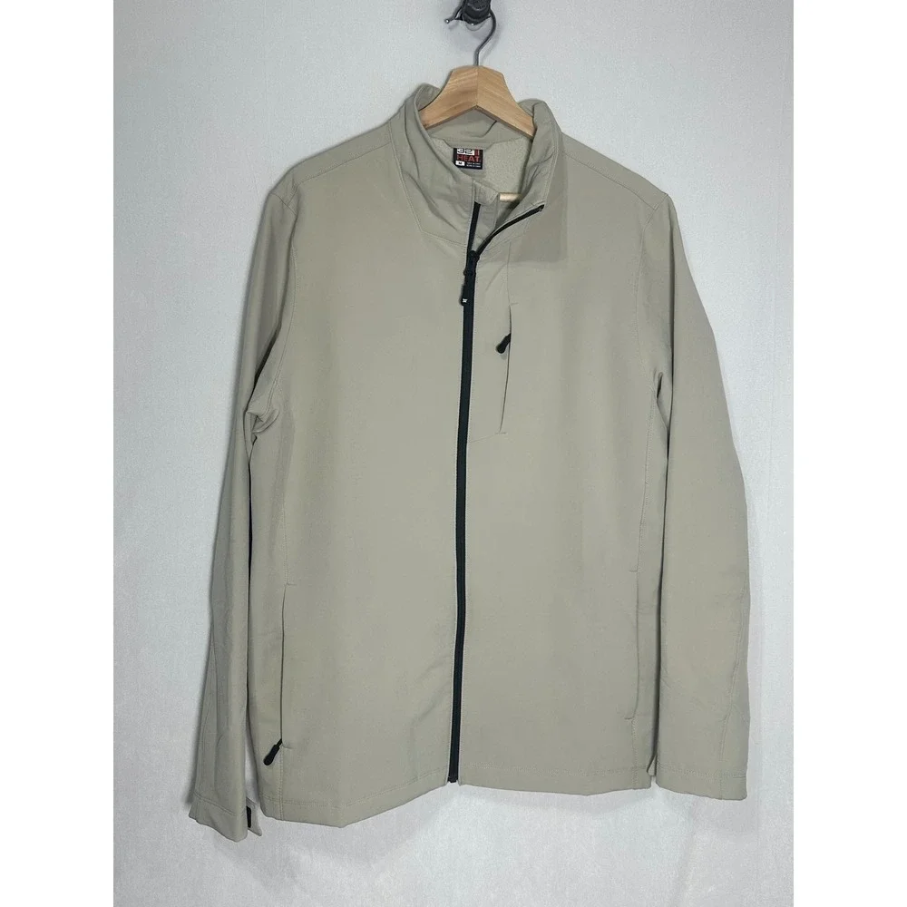 32 Degrees Heat Mens Softshell Jacket Tan Beige Full Zip Mock Neck Size Medium